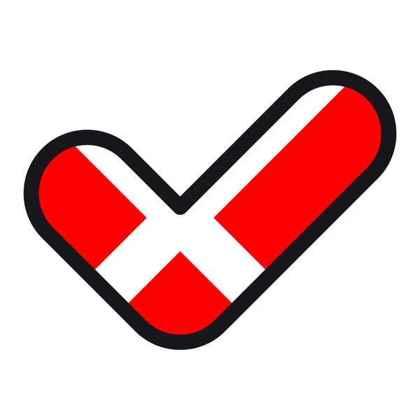 Σημαία της Δανίας σε σχήμα σημάδι επιλογής, ένδειξη έγκρισης, σύμβολο των εκλογών, η ψηφοφορία. — Διανυσματικό Αρχείο