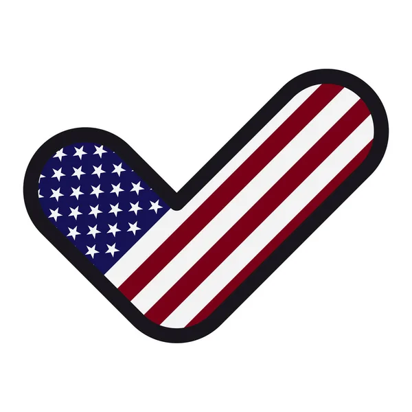 Bandiera dell'America sotto forma di segno di spunta, approvazione del segno, simbolo delle elezioni, voto . — Vettoriale Stock
