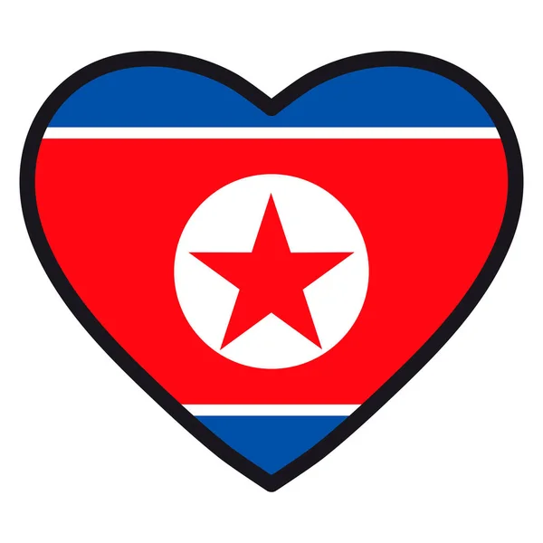 Flaggan av Nordkorea i form av hjärta med kontrasterande kontur, symbolen för kärlek för sitt land, patriotism, ikonen för självständighetsdagen. — Stock vektor