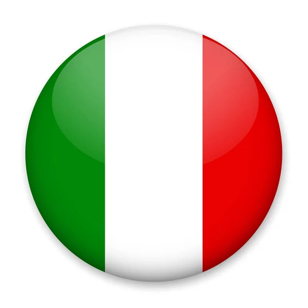 Bendera Italia dalam bentuk tombol bundar dengan silau cahaya dan bayangan . - Stok Vektor
