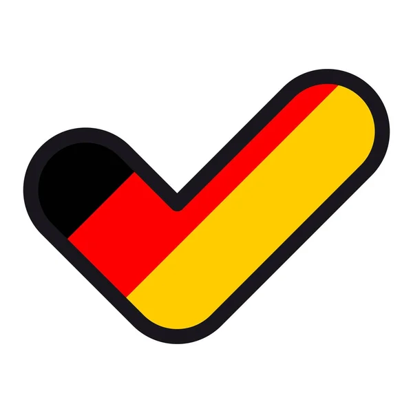 Flaga Niemiec w kształt znacznik wyboru, znak homologacji, symbol wyborów, głosowania. — Wektor stockowy