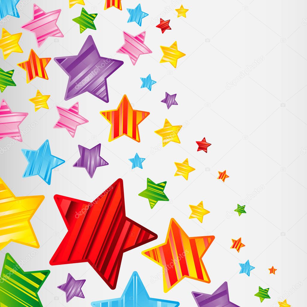 Colorful striped stars background, abstract design pattern, bright elements on a white background.