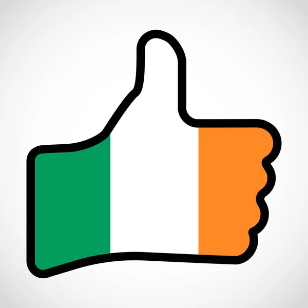 Bandera de Irlanda en forma de mano con el pulgar hacia arriba . — Archivo Imágenes Vectoriales