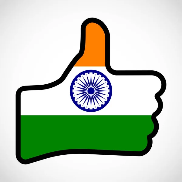 Drapeau de l'Inde en forme de main avec le pouce levé . — Image vectorielle