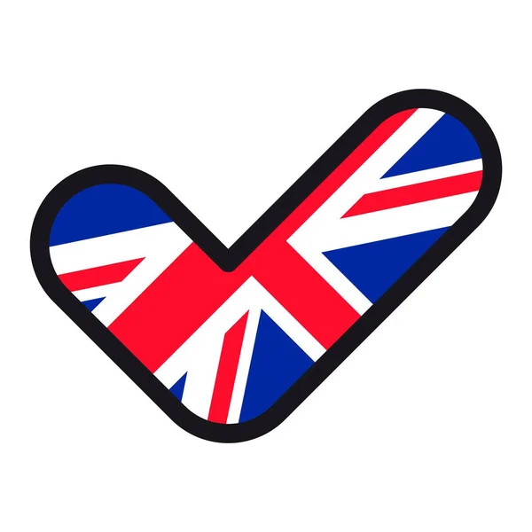 Flaga Wielkiej Brytanii w kształt znacznik wyboru, wektor znak homologacji, znakiem zatwierdzenia, symbol wyborów, głosowania. — Wektor stockowy