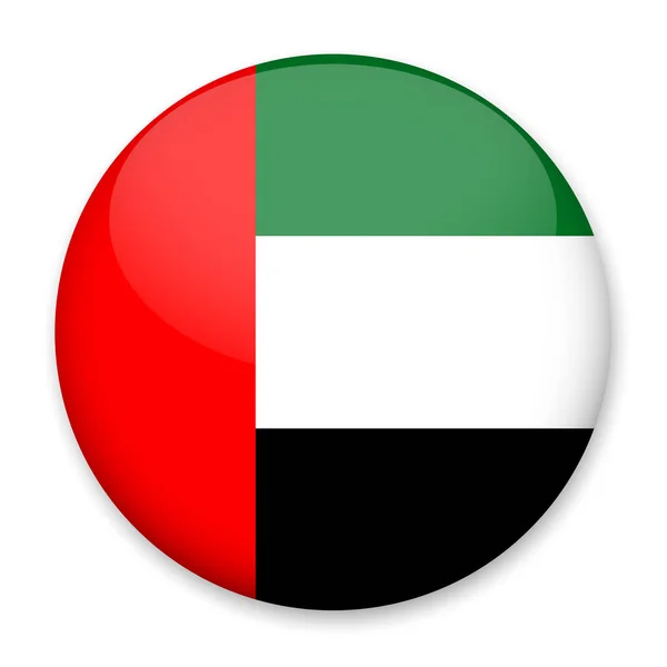 Flagge von uae in Form eines runden Knopfes mit leichtem Schein und Schatten. — Stockvektor