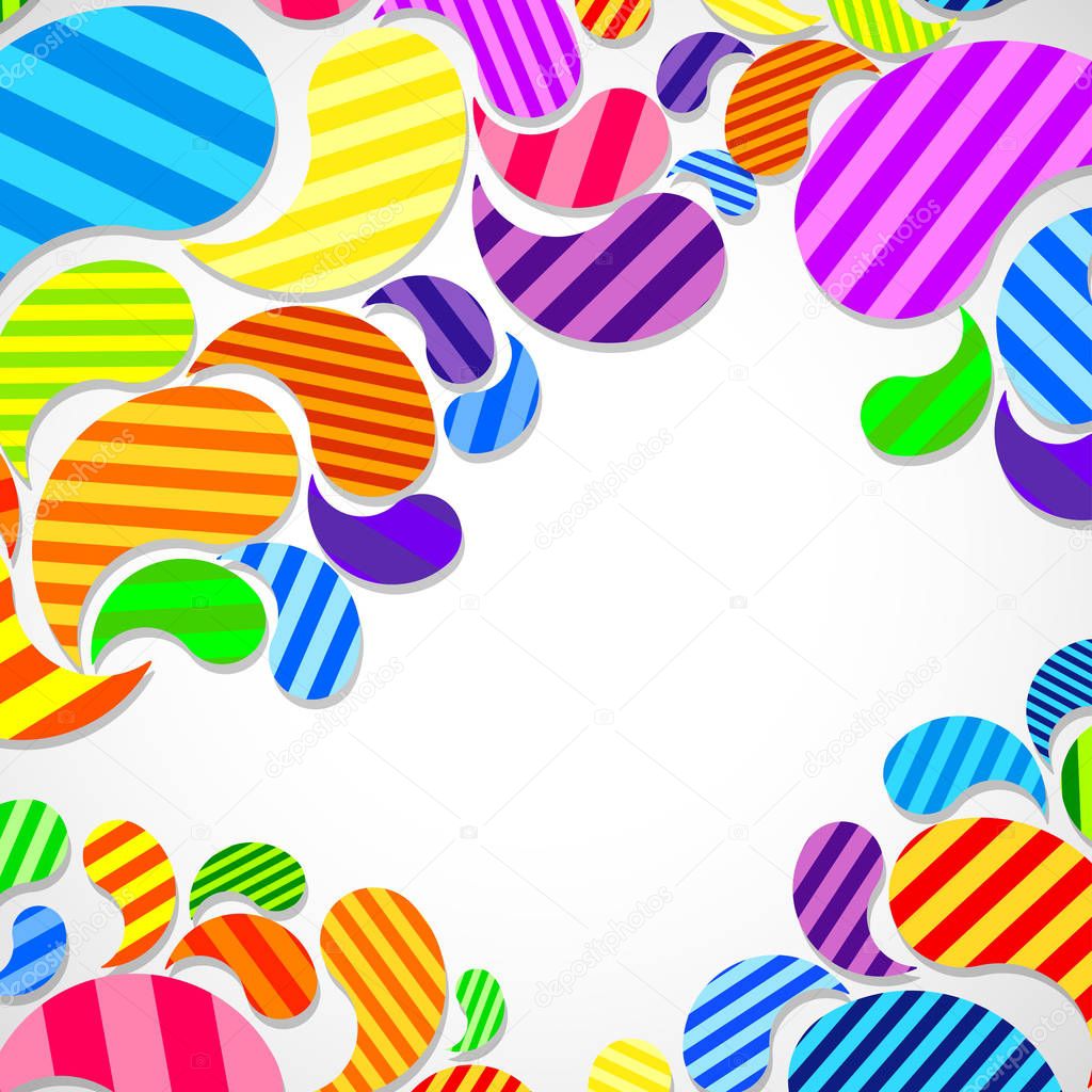 Bright striped colorful curved drops spray on a light background.
