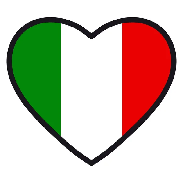 Drapeau de l'Italie en forme de Coeur avec contour contrasté, symbole d'amour pour son pays, patriotisme, icône de la fête de l'indépendance . — Image vectorielle