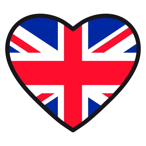 Flaga Wielkiej Brytanii w kształcie serca z kontrastowym kontur, symbol miłości dla swojego kraju, patriotyzm, ikona na dzień niepodległości. — Wektor stockowy