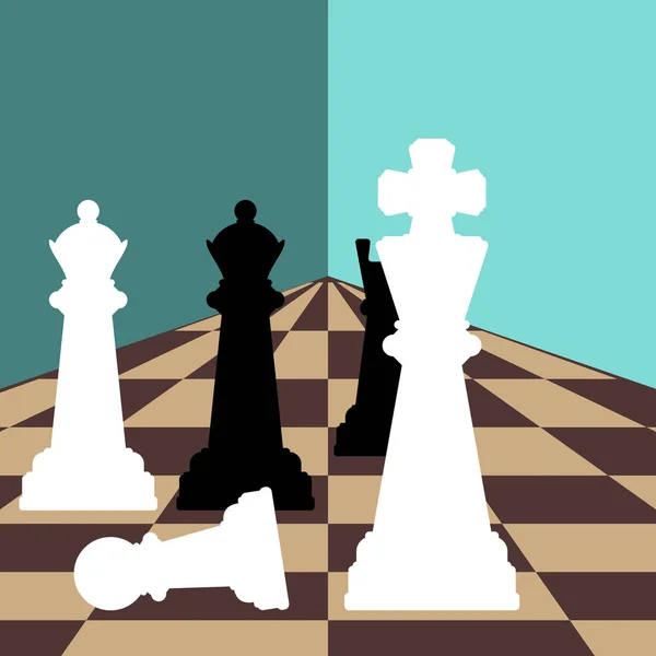 Fond d'échecs avec échiquier, figures dans le jeu . — Image vectorielle