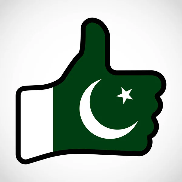 Vlajka Pákistánu ve tvaru ruky s palcem nahoru, gesto — Stockový vektor