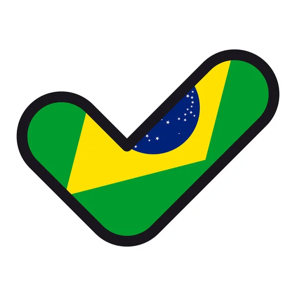 Vlag van Brazilië in de vorm van een selectievakje is ingeschakeld, vector teken goedkeuring, symbool van verkiezingen, stemmen. — Stockvector