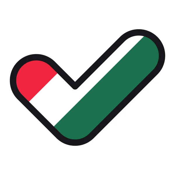チェック マーク、ベクトル記号承認投票選挙のシンボルの形をしたハンガリーの旗. — ストックベクタ