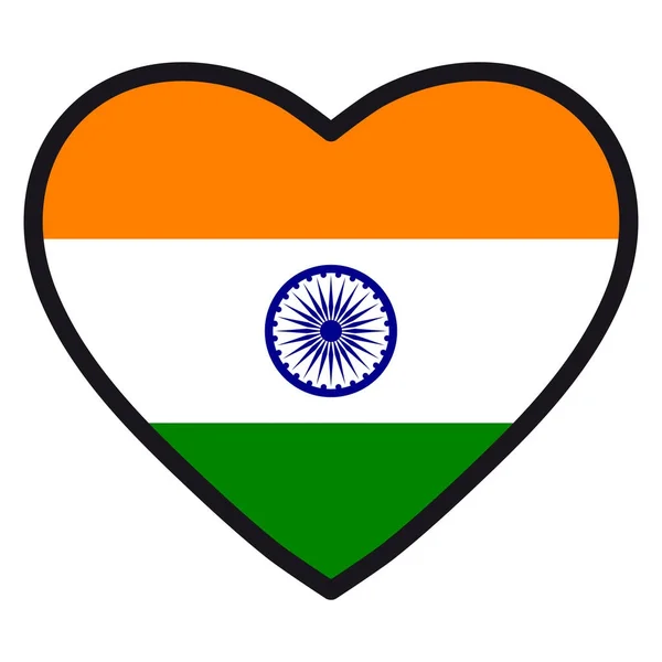 Vlag van India in de vorm van hart met contrasterende contour, symbool van de liefde voor zijn land, patriottisme, pictogram voor Independence Day. — Stockvector