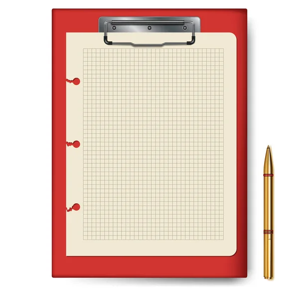 Klembord, papier vel, golden pen voor business planning, to-do lijst. — Stockvector