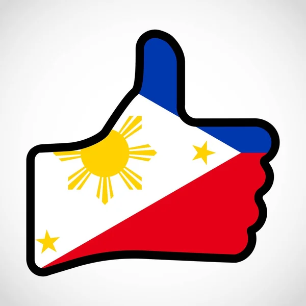 Bandeira das Filipinas em forma de Mão com o polegar para cima, gesto de aprovação . —  Vetores de Stock