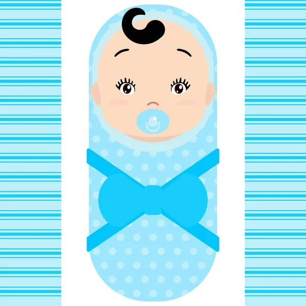 Smiling asian baby boy with pacifier isolated on white  background. — Stock Vector