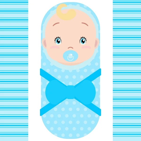 Smiling caucasian baby boy with pacifier isolated on white  background. — Stock Vector