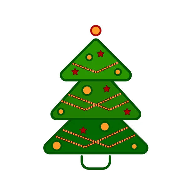 Árvore de Natal, ícone colorido de linha em um fundo branco . — Vetor de Stock