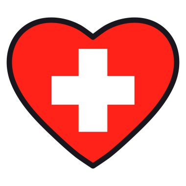 İsviçre bayrağı zıt kontur, onun ülke, vatanseverlik, Bağımsızlık günü için simge için aşk sembolü ile kalp şeklinde.