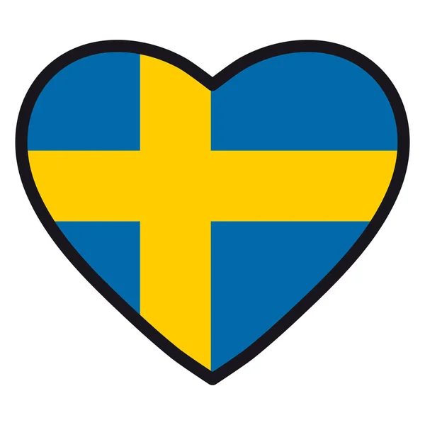 Флаг Швеции в форме сердца с контрастным контуром . — стоковый вектор