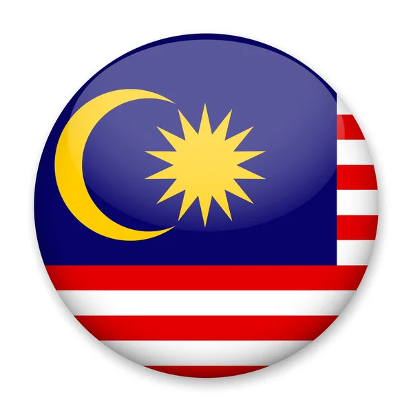 Bandera de Malasia en forma de botón redondo con un resplandor luminoso y una sombra . — Vector de stock