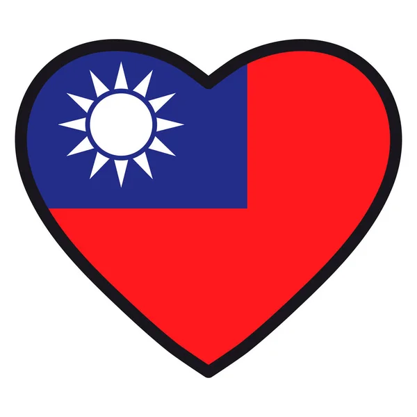 Taiwanin lippu sydämen muotoon vastakkaisella ääriviivalla, rakkauden symboli maalleen, isänmaallisuus, itsenäisyyspäivän kuvake . — vektorikuva