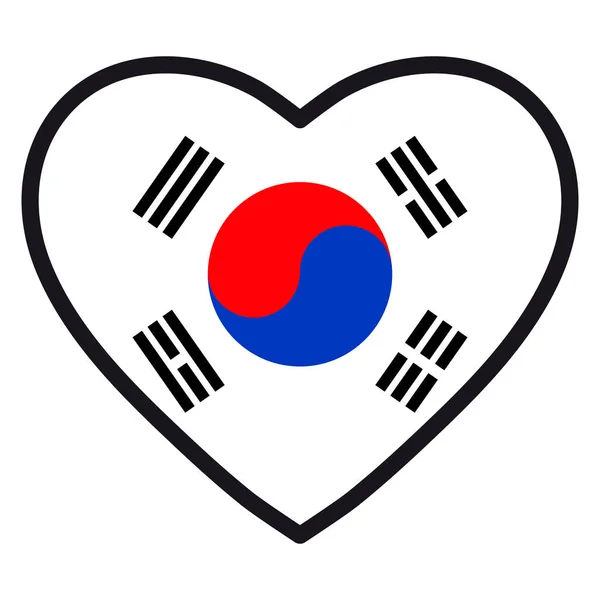 Vlag van Zuid-Korea in de vorm van hart met contrasterende contour, symbool van de liefde voor zijn land, patriottisme, pictogram voor Independence Day. — Stockvector