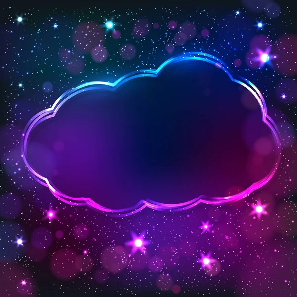 Nube de neón colorido marco sobre un fondo de estrella oscura, vector abst — Vector de stock