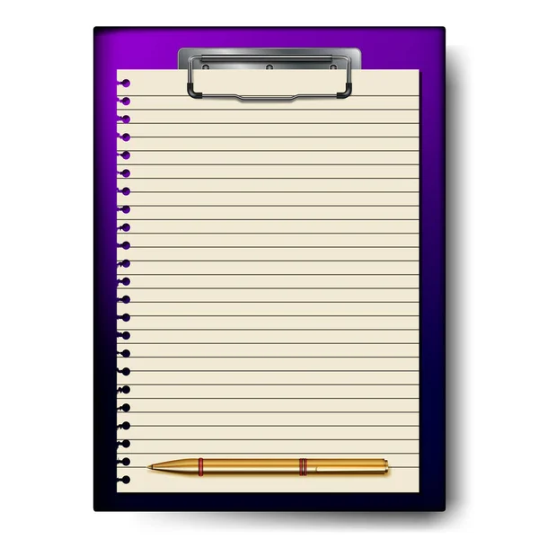 Clipboard, paper sheet, golden pen for business planning, to-do list. — Stock Vector