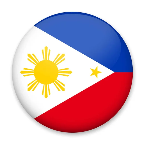Drapeau des Philippines sous la forme d'un bouton rond avec un éclat léger et une ombre . — Image vectorielle