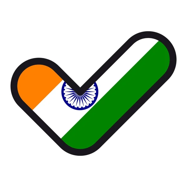 Bandera de la India en forma de marca de verificación, aprobación de signo vectorial, símbolo de elecciones, votación . — Vector de stock