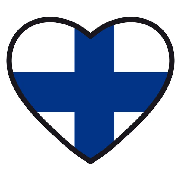 Finnország zászlaja szív alakú, kontrasztos kontúr, a szimbólum a szeretet az az ország, a hazafiság, a ikon a függetlenség napja. — Stock Vector