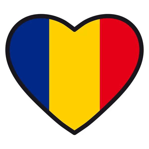 Bandera de Rumania en forma de corazón con contorno contrastante, símbolo de amor por su país, patriotismo, icono del Día de la Independencia . — Archivo Imágenes Vectoriales