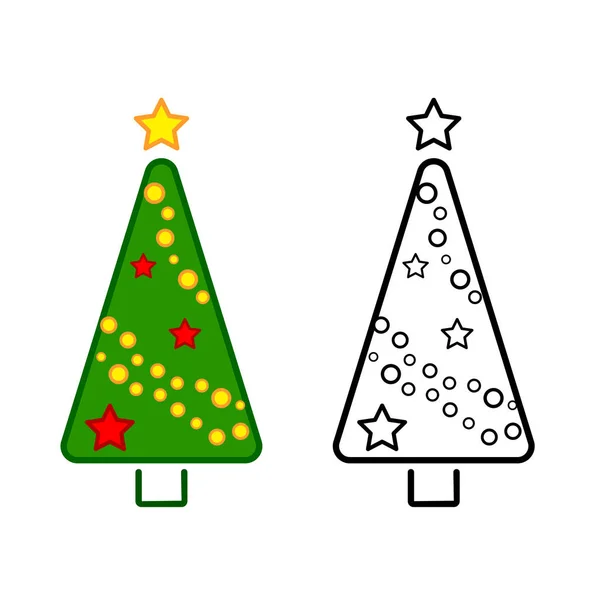 Christmas tree, vector line icons on a white background, colorin — Stock Vector