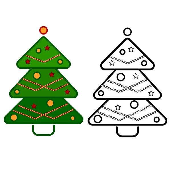 Arbre de Noël, icônes de ligne vectorielle sur fond blanc, coloriage — Image vectorielle