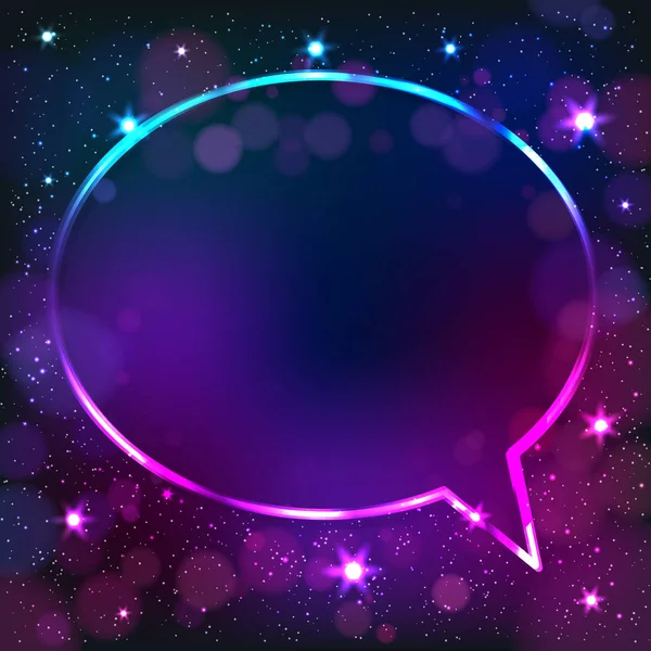 Cadre de bulle de discours néon coloré sur un fond étoilé sombre, illustration abstraite . — Image vectorielle