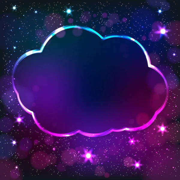 Cloud rám na dark star pozadí, abstraktní ilustrace barevné neonové. — Stockový vektor