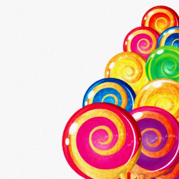 Aquarela Colorida Lollipops Fundo Branco Cenário Comida Doce Ilustração Doces — Fotografia de Stock