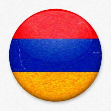 Yuvarlak düğmeyle bir ışık parlamaya ve bir gölge şeklinde suluboya Ermenistan bayrağı.