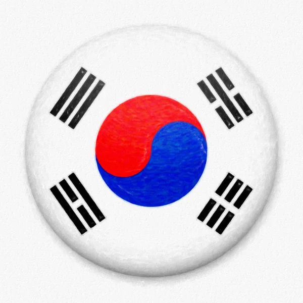Aquarel vlag van Zuid-Korea in de vorm van een ronde knop met een lichte schittering en een schaduw. — Stockfoto