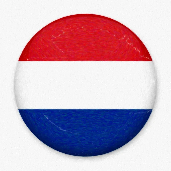 Akwarela flaga Holandia w formie okrągły przycisk z odbicia światła i cienia. — Zdjęcie stockowe