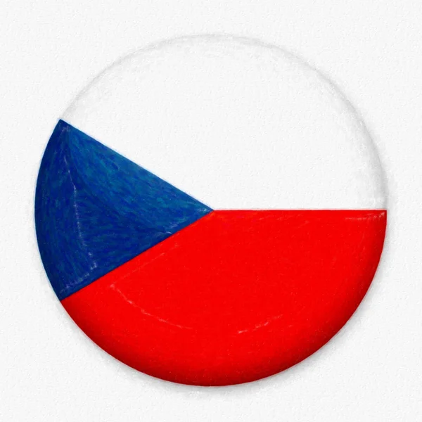 Acquerello Bandiera di ceco nella forma di un pulsante rotondo con un bagliore leggero e un'ombra . — Foto Stock