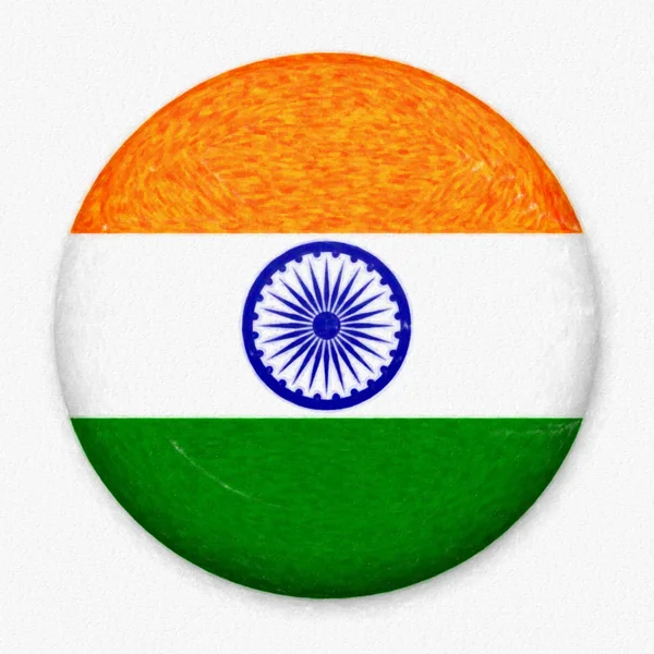 Bandera de acuarela de la India en forma de botón redondo con un resplandor de luz y una sombra . — Foto de Stock