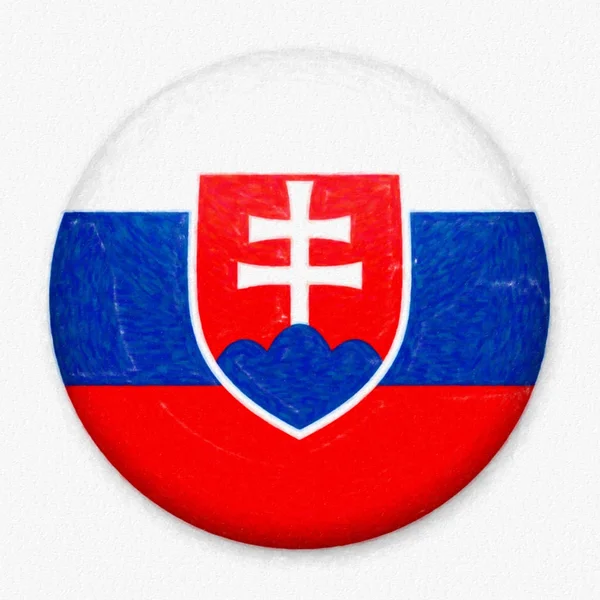 Aquarellfahne der Slowakei in Form eines runden Knopfes mit leichtem Schein und Schatten. — Stockfoto