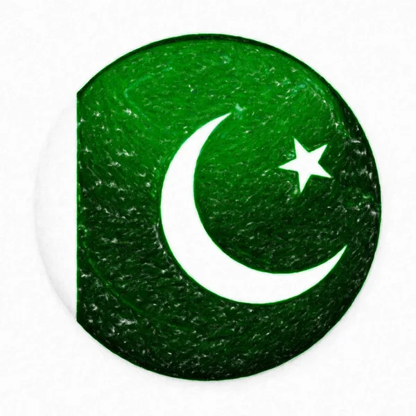Aquarellfahne von Pakistan in Form eines runden Knopfes mit leichtem Schein und Schatten. — Stockfoto