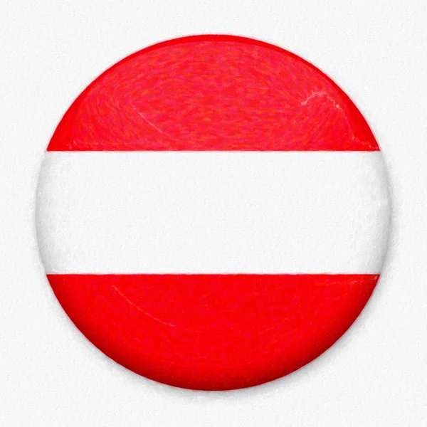 Akvarell-flaggan av Österrike i form av en rund knapp med en ljus bländning och en skugga. — Stockfoto
