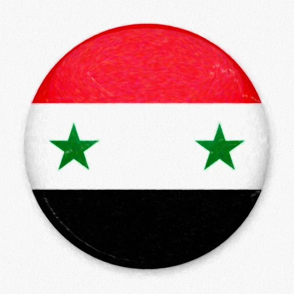 Aquarelle Drapeau de Syrie sous la forme d'un bouton rond avec un éclat léger et une ombre . — Photo