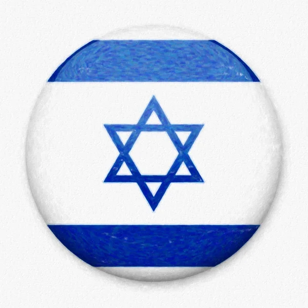 Aquarela Bandeira de Israel na forma de um botão redondo com um brilho claro e uma sombra . — Fotografia de Stock