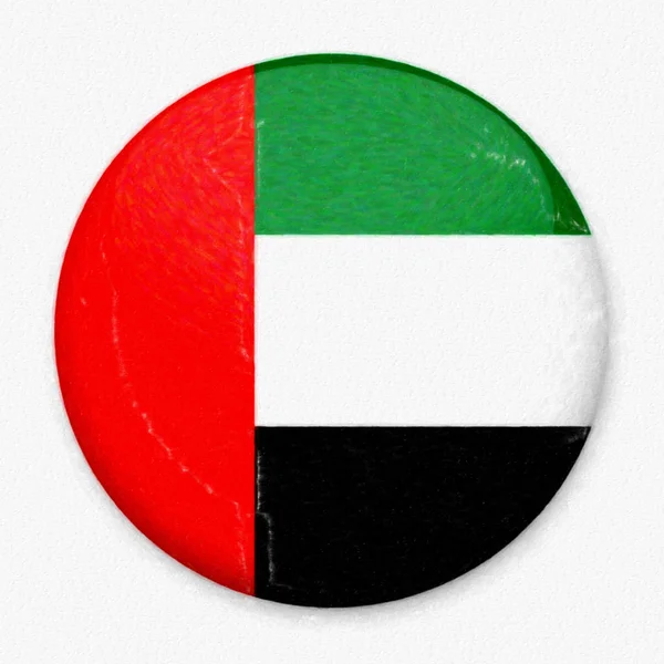 Aquarela Bandeira dos Emirados Árabes Unidos na forma de um botão redondo com um brilho claro e uma sombra . — Fotografia de Stock